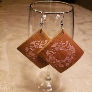 Carved Wood Boho Chic Tribal Exotic Earrings